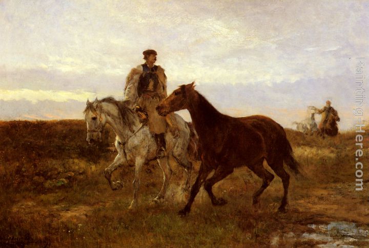 Leading the Horses Home at Sunset painting - Mihaly Munkacsy Leading the Horses Home at Sunset art painting